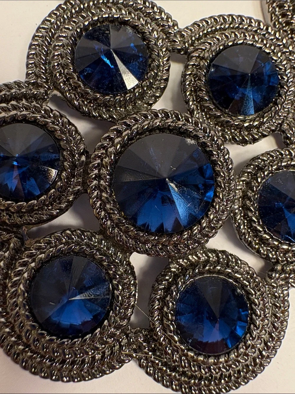 Gunmetal Floral Drop Earrings with Faux Sapphire Blue Stones - Women Jewelry